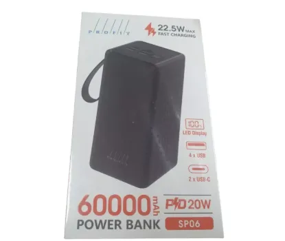 Зовнішні батареї Profit 60000mAh 22.5W + PD20W LED SP06 Black