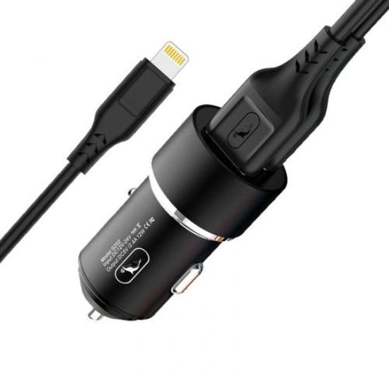 Зарядка 12V SkyDolphin 2.4A 2USB SZ02 + Lightning Cable Aluminium Black