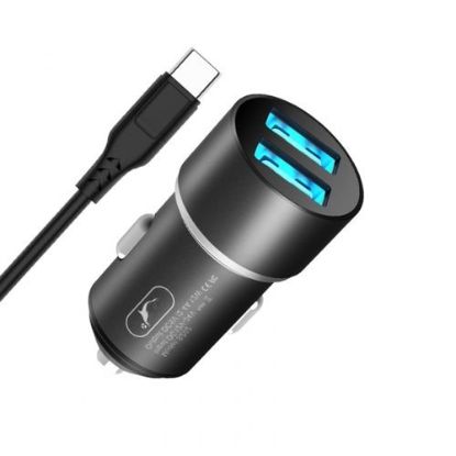 Зарядка 12V SkyDolphin 2.4A 2USB SZ02 + microUSB Cable Aluminium Black