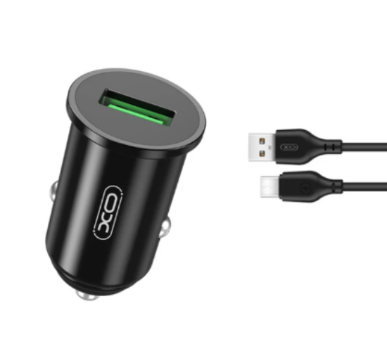 Зарядка 12V XO TZ12 18W QC3.0 USB + Lightning Cable Black