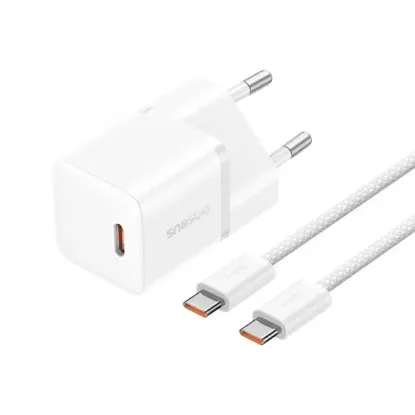 Зарядка 220V Baseus Palm Fast Charger 1C 20W EU Cable Type-C to Type-C 60W 1m White