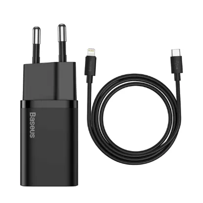 Зарядка 220V Baseus Super Si Quick Charger 1C 20W EU + Type-C - Lightning Cable Black