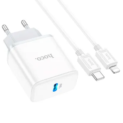 Зарядка 220V HOCO C104A PD20W/1xType-C + Type-C-Lightning Cable White