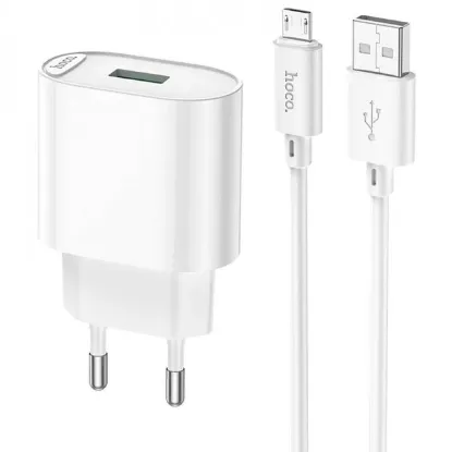 Зарядка 220V HOCO C109A 18W 1USB QC3.0 + microUSB Cable White
