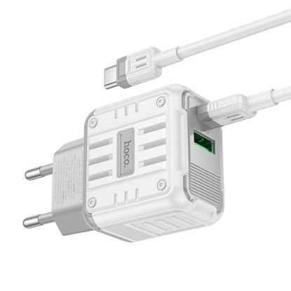 Зарядка 220V HOCO C135A PD20W/QC3.0/1xUSB/1xType-C + Type-C to Type-C Cable White
