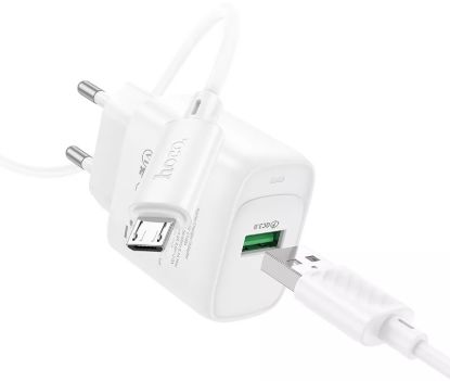 Зарядка 220V HOCO C140A 18W/QC3.0/1xUSB + microUSB Cable White