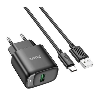 Зарядка 220V HOCO C140A 18W/QC3.0/1xUSB + Type-C Cable Black