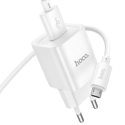 Зарядка 220V HOCO C145A 18W 1USB QC +USB to Micro White