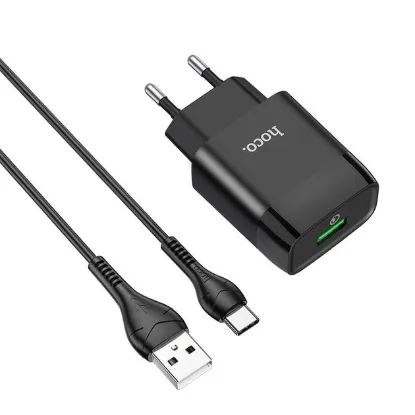 Зарядка 220V HOCO C72Q 18W 1USB QC3.0 + microUSB Cable Black