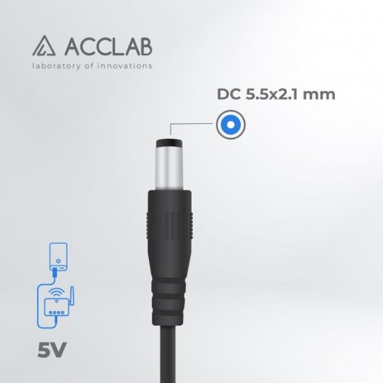 Кабелі Acclab USB SV to DC 5V 1.5A 5.5x2.1 мм чорний