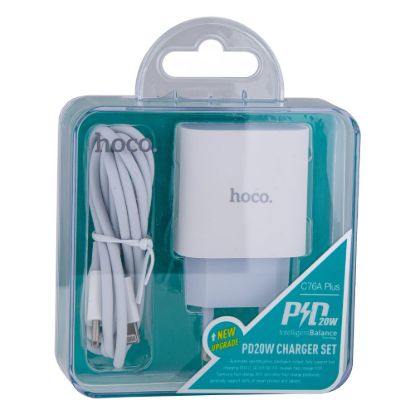 Зарядка 220V HOCO C76A Plus PD20W/1xType-C + Type-C-Lightning Cable White