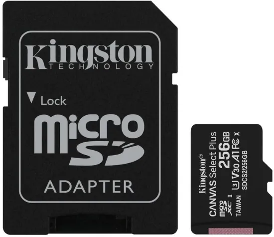 Карта памяті Kingston microSDXC 256Gb Canvas Select Plus C10 UHS-I U3 A1 R100mB/s + adapter