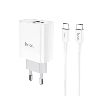 Зарядка 220V HOCO C80A Plus PD20W/QC3.0/1xUSB/1xType-C + Type-C to Type-C White