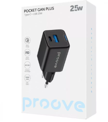 Зарядка 220V Proove Pocket Gan Type-C 25W Black