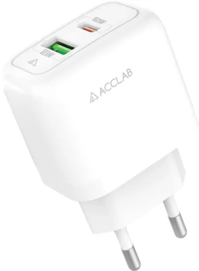 Зарядка 220V ACCLAB AL-TC252 USB-C PD+USB-A QC3.0 25W White