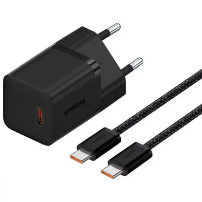 Зарядка 220V Baseus GaN5 Fast Charger (mini) 1C 30W EU + C - C Cable Black