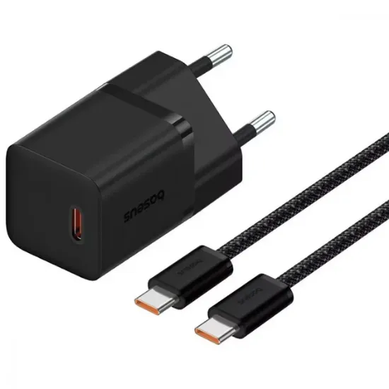 Зарядка 220V Baseus GaN5 Fast Charger (mini) 1C 30W EU + C - C Cable Black