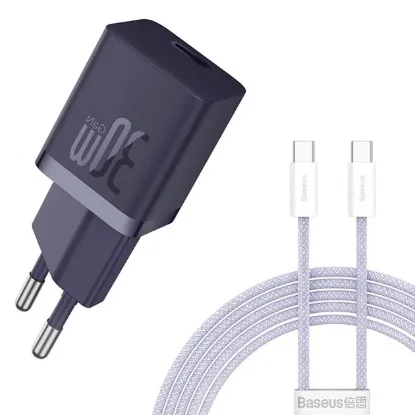 Зарядка 220V Baseus GaN5 Fast Charger (mini) 1C 30W EU + C - C Cable Purple
