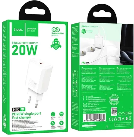 Зарядка 220V HOCO N60 PD20W Gentle USB-C White