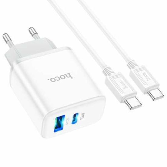 Зарядка 220V HOCO C105A PD20W/QC3.0/1xUSB/1xType-C + C-C Cable White
