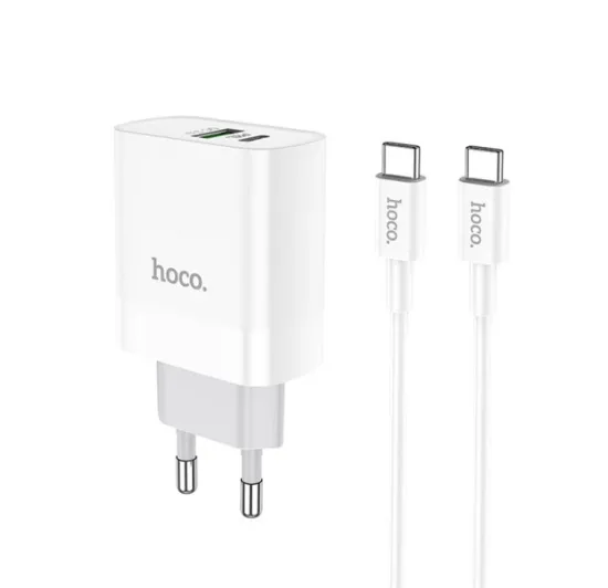 Зарядка 220V HOCO C80A Plus PD20W/QC3.0/1xUSB/1xType-C + Type-C to Type-C White