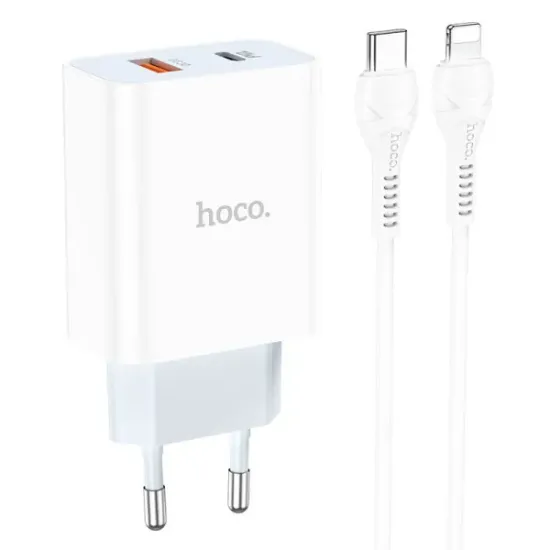 Зарядка 220V HOCO C97A 20W 1USB/1Type-C/3A+Type-C to Lightning White