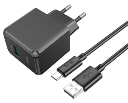 Зарядка 220V HOCO CS12A 18W/QC3.0/1xUSB + microUSB Cable Black