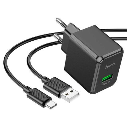Зарядка 220V HOCO CS12A 18W/QC3.0/1xUSB + Type-C Cable Black