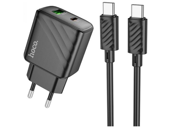 Зарядка 220V HOCO CS23A 30W/PD30W/QC3.0/1xUSB/1xType-C + C-C Cable Black