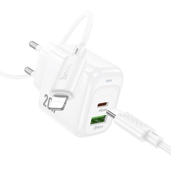 Зарядка 220V HOCO CS54A 20W/QC3.0/1xUSB/1xType-C + C-C Cable White