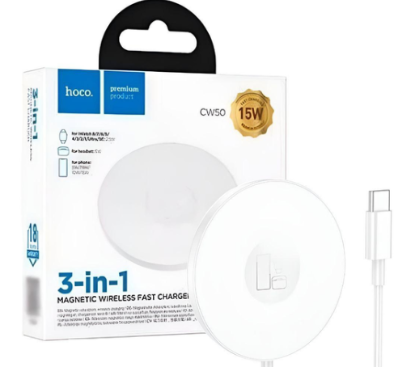Зарядка 220V HOCO CW52 Magnetic Wireless Fast Charger White