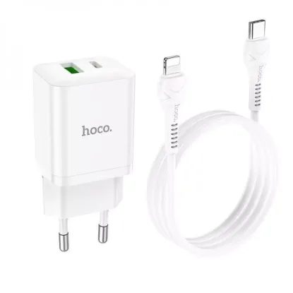 Зарядка 220V HOCO N28 20W/1xUSB/1xType-C + Type-C to Lightning Cable Black