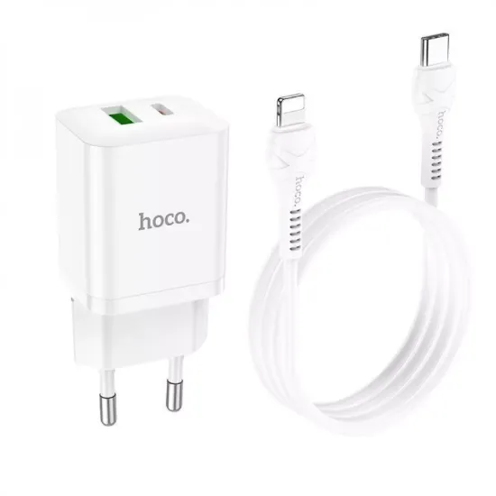 Зарядка 220V HOCO N28 20W/1xUSB/1xType-C + Type-C to Lightning Cable Black