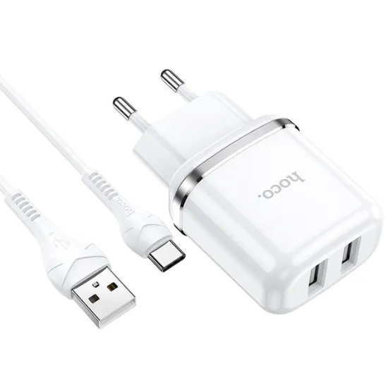 Зарядка 220V HOCO N4 2.4A 2USB + Type-C Cable White