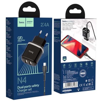Зарядка 220V HOCO N4 2.4A 2xUSB Black
