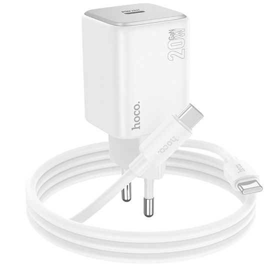 Зарядка 220V HOCO N40 PD20W/1xType-C + Type-C to Type-C Cable White