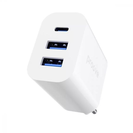Зарядка 220V Proove Rapid Power Adapter Type-C + 2 USB 30W White