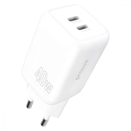 Зарядка 220V Proove Silicone Power Type-C + Type-C 40W White