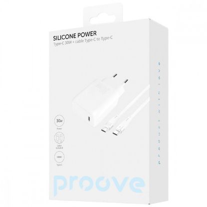 Зарядка 220V Proove Silicone Power Type-C 30W + Type-C - Type-C Cable White