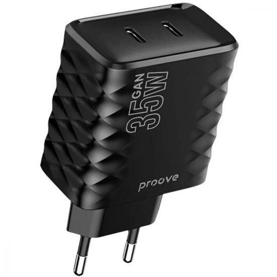 Зарядка 220V Proove Speed Surge Gan Type-C + Type-C 35W Black