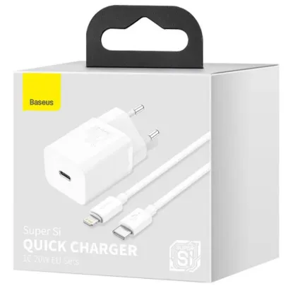  Зображення Зарядка 220V Baseus Super Si Quick Charger 1C 20W EU + Type-C - Lightning Cable White 