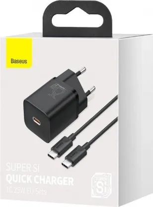  Зображення Зарядка 220V Baseus Super Si Quick Charger 1C 25W EU + Type-C - Type-C Cable Black 
