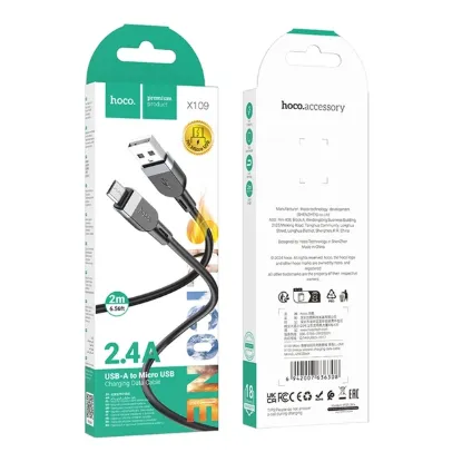 Кабелі HOCO X109 microUSB 2.4A 2.0m Black