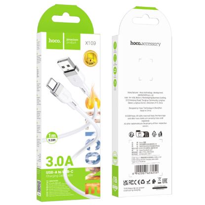 Кабелі HOCO X109 Type-C 3.0A 1.0m White