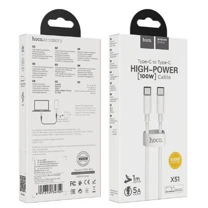 Кабелі HOCO X51 Type-C to Type-C 100W 5.0A 1.0m White