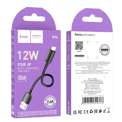 Кабелі HOCO X96 Hyper 12W USB to Lightning 2.4A 0.25m Black