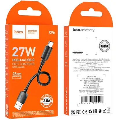 Кабелі HOCO X96 Hyper 12W USB to Type-C 3.0A 0.25m Black