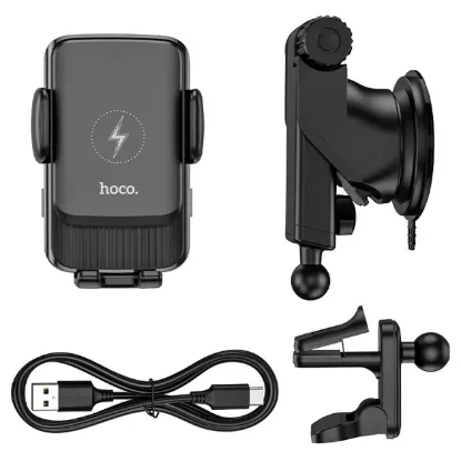 Автотримачі HOCO S35 Smart alignment wireless charging car holder Black