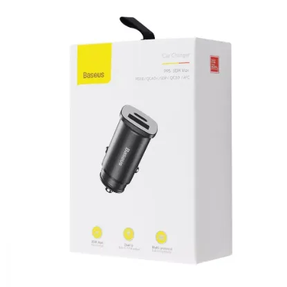Зарядка 12V Baseus Sguare Metal PD 3.0 QC 4.0 + 30W USB + Type-C Black