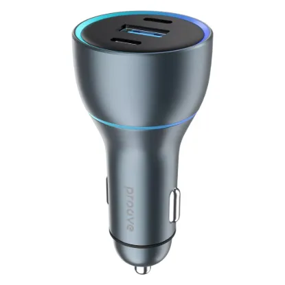 Зарядка 12V Proove Super Charge 130W 2 Type-C + USB Metal Grey